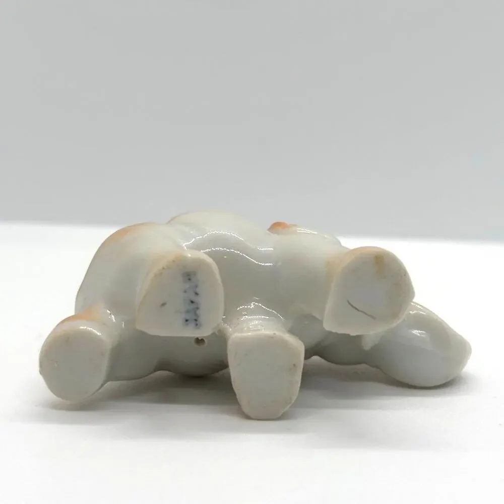 Vintage MCM Small Porcelain Elephant Figurine, Orange and White, Japan